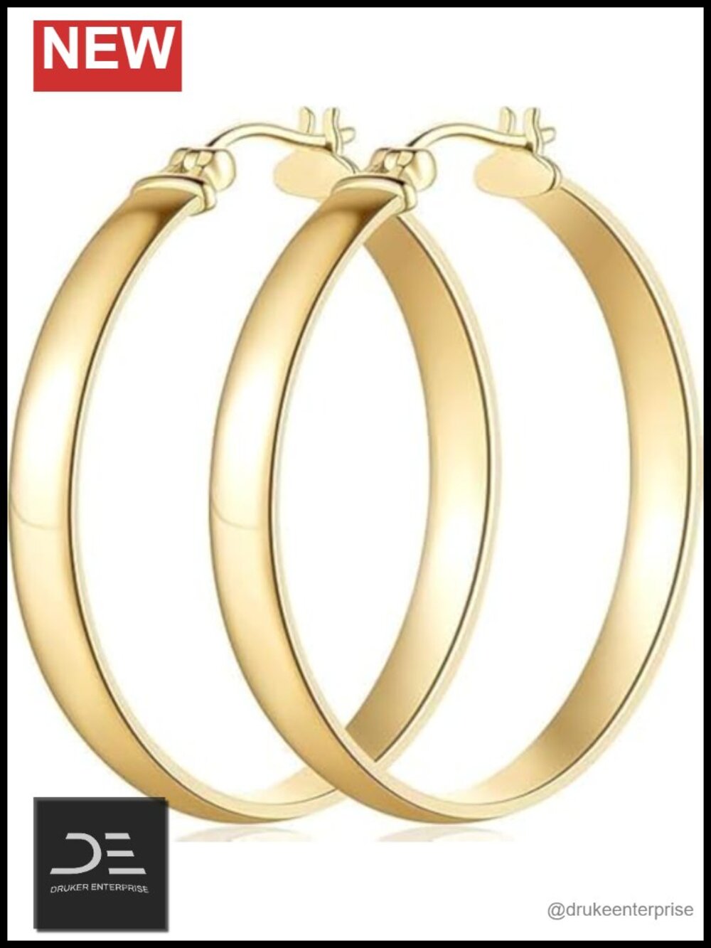 14K Gold Hoop Earrings for Women, 35mm Latch Back